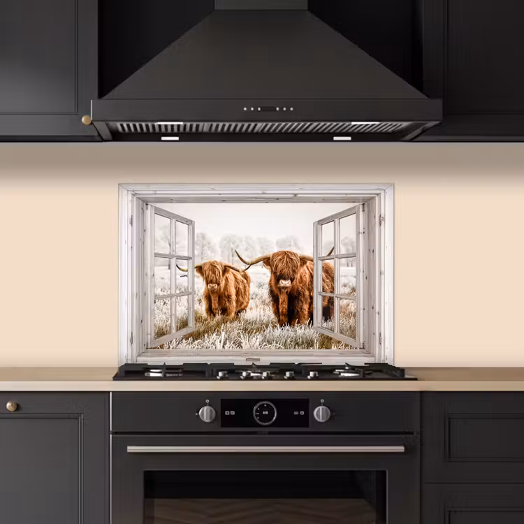 Spatscherm keuken - Doorkijk - Schotse hooglander - Dieren — 5