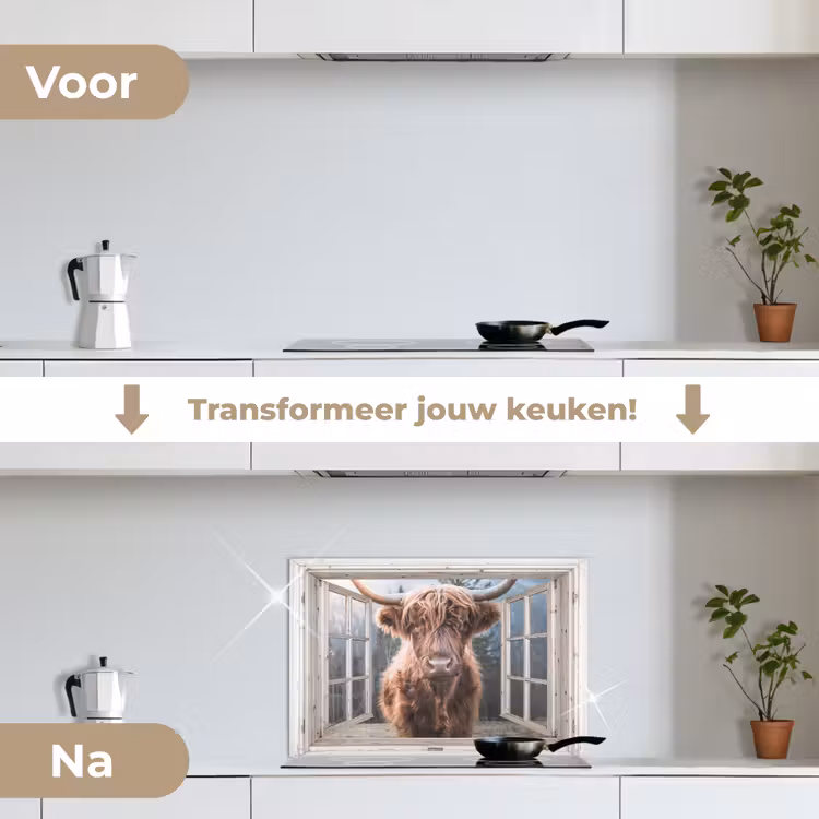 Spatscherm keuken - Schotse hooglander - Koe - Berg - Doorkijk — 7