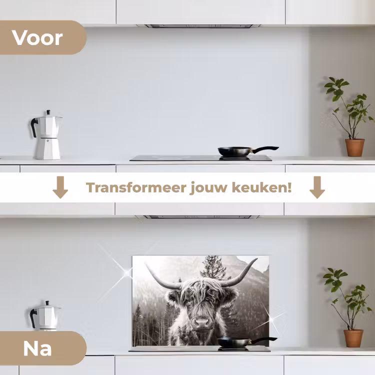 Spatscherm keuken - Schotse hooglander - Koe - Dieren - Zwart - Wit — 7