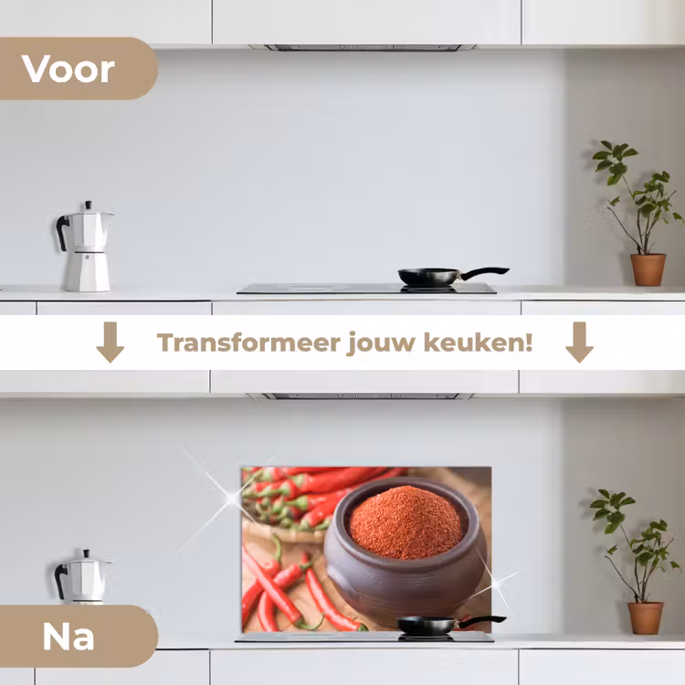 Spatscherm keuken - Gepoederde cayennepeper in een bakje — 7