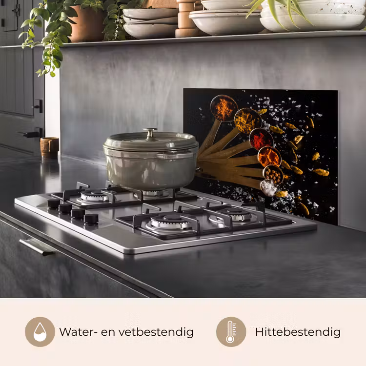 Spatscherm keuken - Kruiden - Lepels - Zout - Specerijen - Zwart — 2