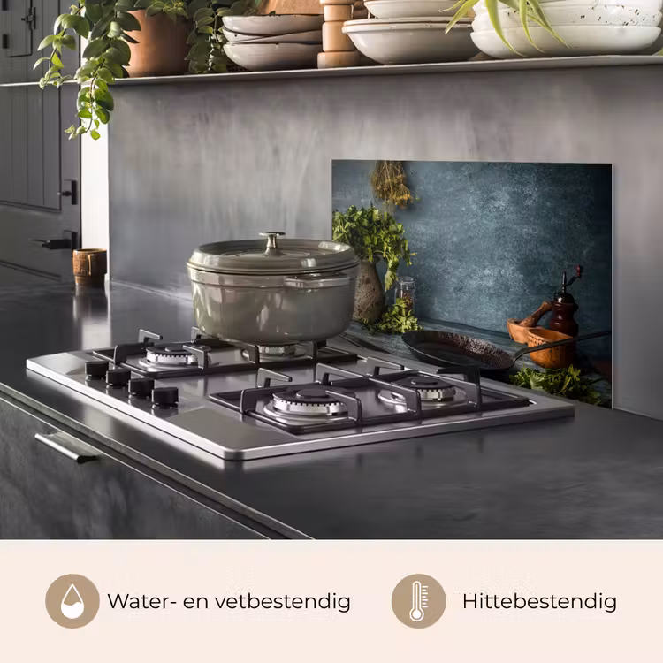Spatscherm keuken - Kruiden - Specerijen - Pan - Mes - Grijs - Rustiek — 2