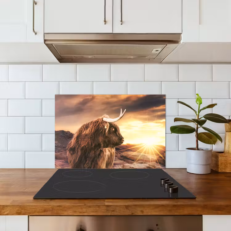 Spatscherm keuken - Schotse hooglander - Zon - Horizon - Koe - Dieren — 3