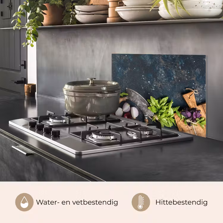 Spatscherm keuken - Groente - Kruiden - Wiegemes - Ui - Specerijen - Rustiek — 2