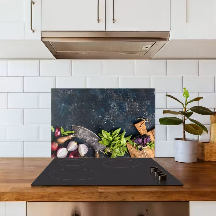 Spatscherm keuken - Groente - Kruiden - Wiegemes - Ui - Specerijen - Rustiek — 3