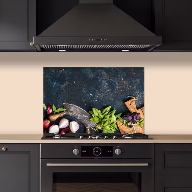 Spatscherm keuken - Groente - Kruiden - Wiegemes - Ui - Specerijen - Rustiek — 5