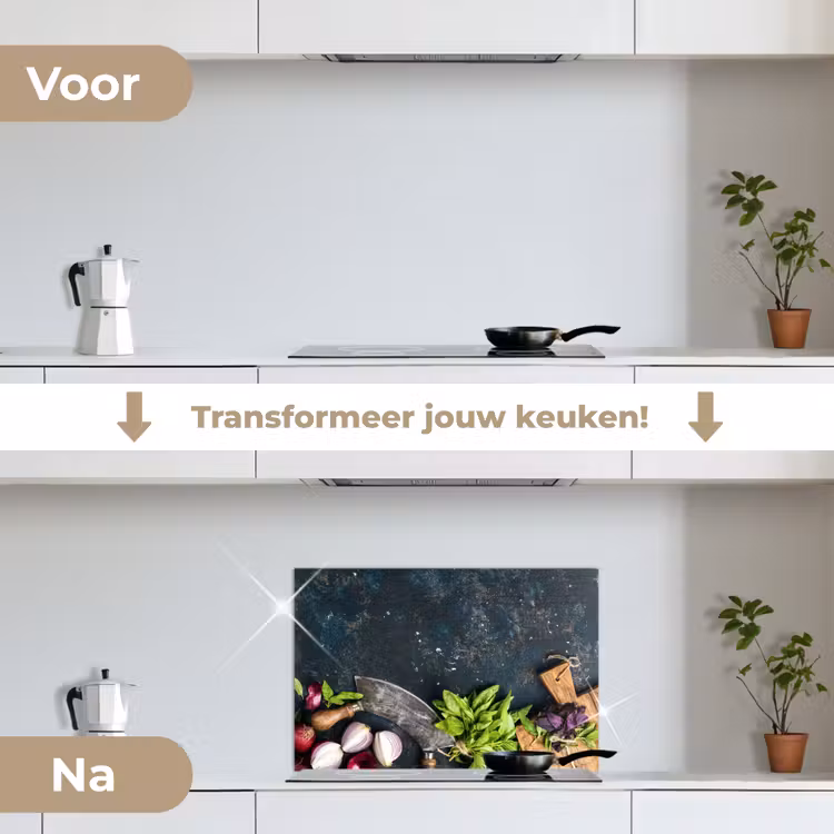 Spatscherm keuken - Groente - Kruiden - Wiegemes - Ui - Specerijen - Rustiek — 7