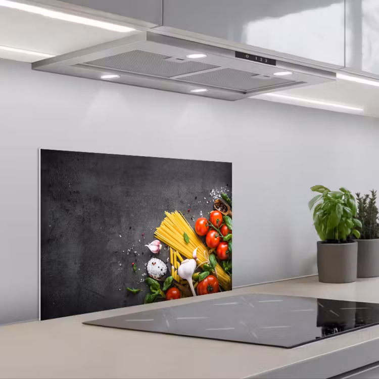 Spatscherm keuken - Pasta - Kruiden - Tomaat - Specerijen - Rustiek — 1