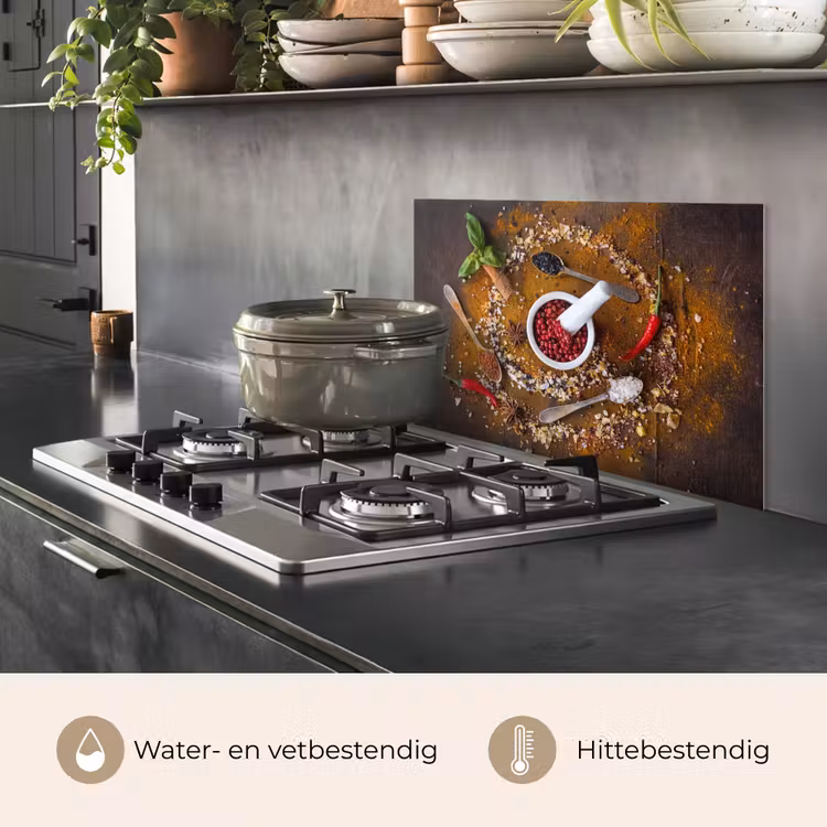 Spatscherm keuken - Vijzel - Kruiden - Lepels - Specerijen - Bruin - Peper — 2