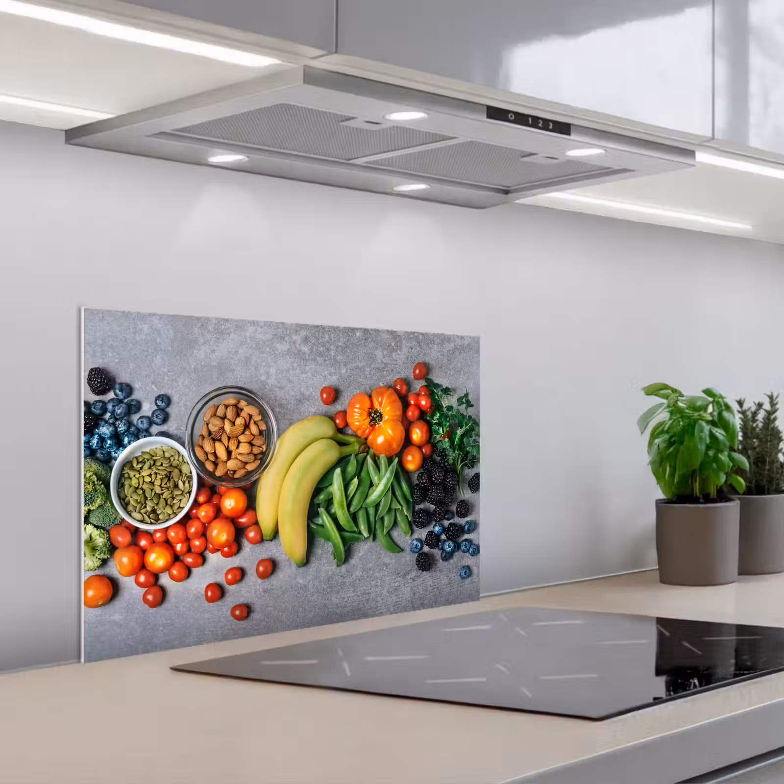 Spatscherm keuken - Groente - Fruit - Grijs — 1