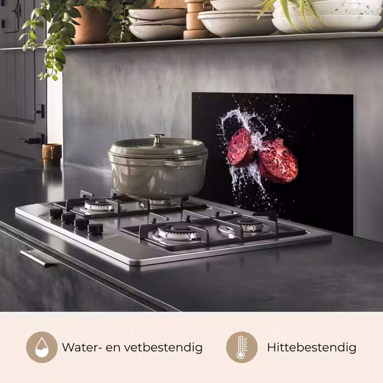 Spatscherm keuken - Granaatappel - Fruit - Water - Zwart - Paars — 2