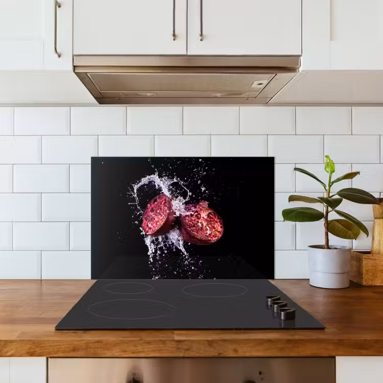 Spatscherm keuken - Granaatappel - Fruit - Water - Zwart - Paars — 3