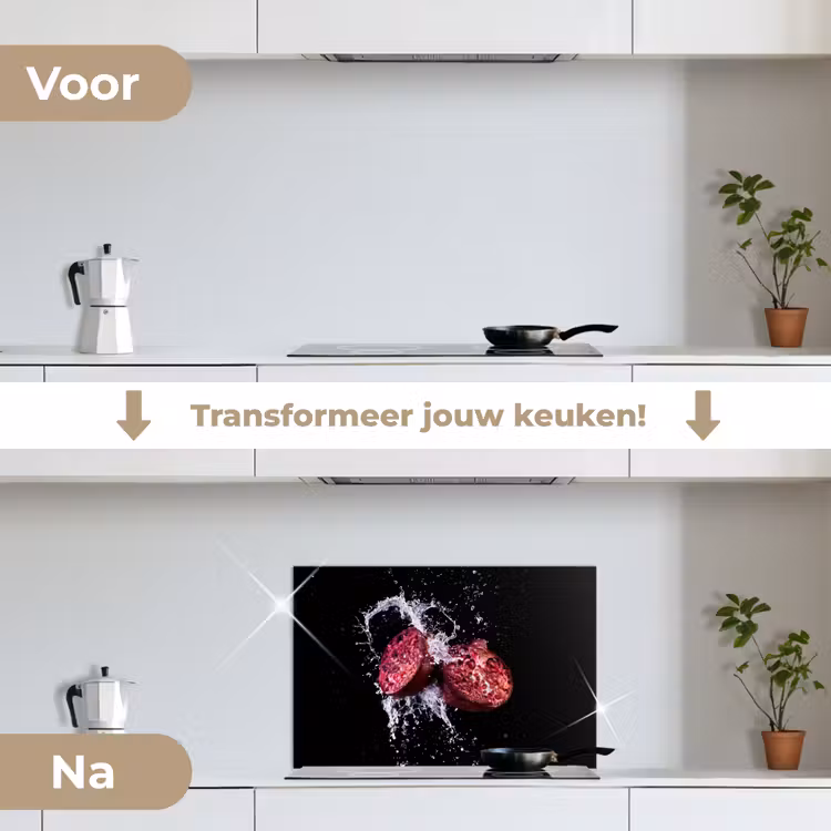 Spatscherm keuken - Granaatappel - Fruit - Water - Zwart - Paars — 7