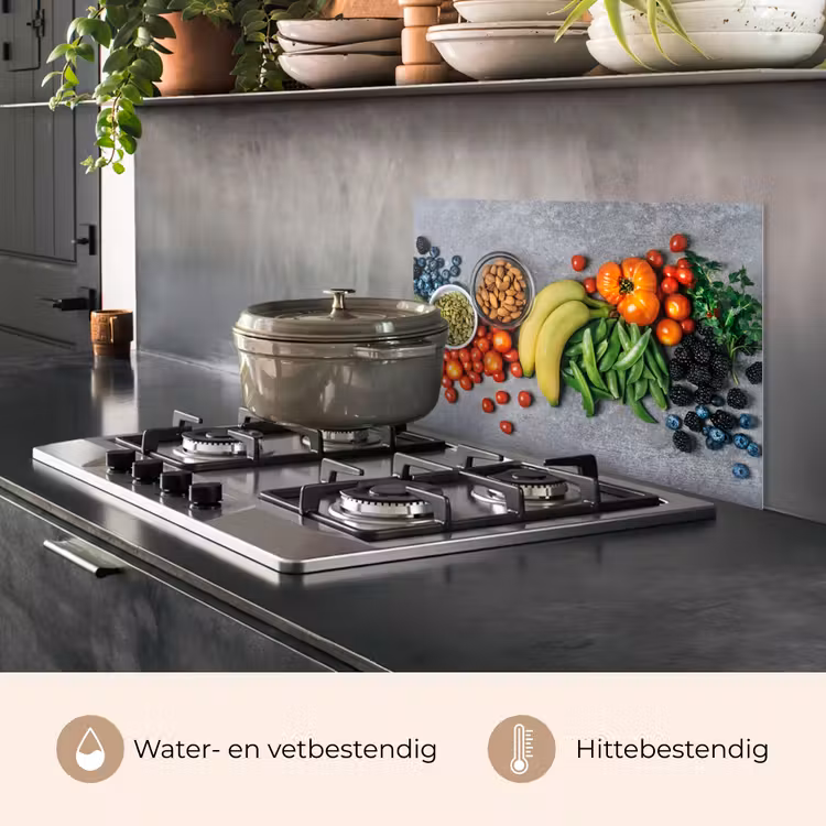 Spatscherm keuken - Groente - Fruit - Grijs — 2