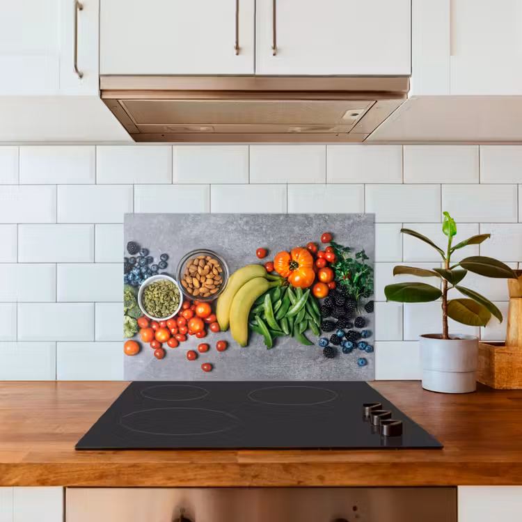 Spatscherm keuken - Groente - Fruit - Grijs — 3