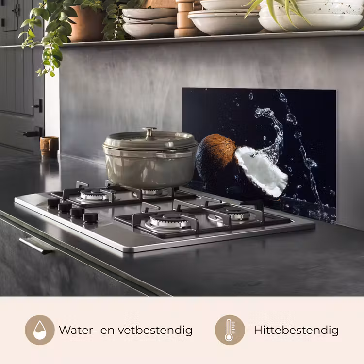 Spatscherm keuken - Kokosnoot - Stilleven - Water - Zwart - Fruit — 2