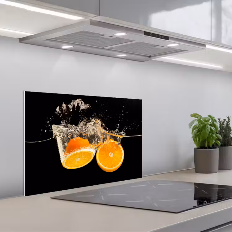 Spatscherm keuken - Sinaasappel - Stilleven - Water - Zwart - Fruit — 1