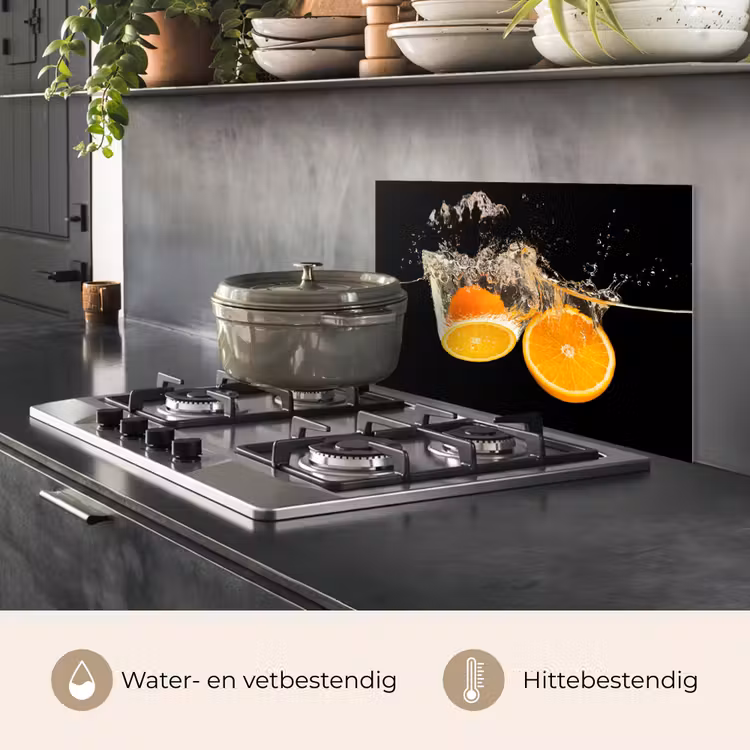 Spatscherm keuken - Sinaasappel - Stilleven - Water - Zwart - Fruit — 2