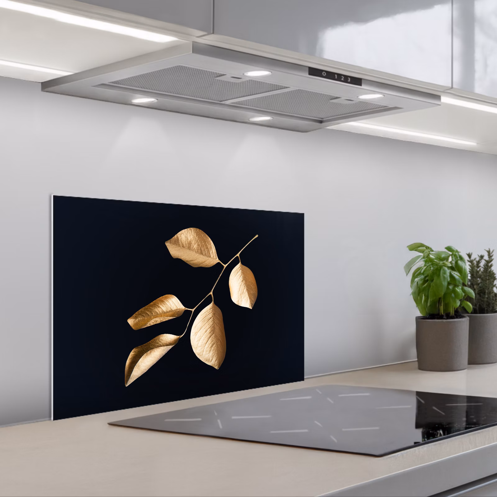 Spatscherm keuken - Bladeren - Tak - Goud - Luxe — 1