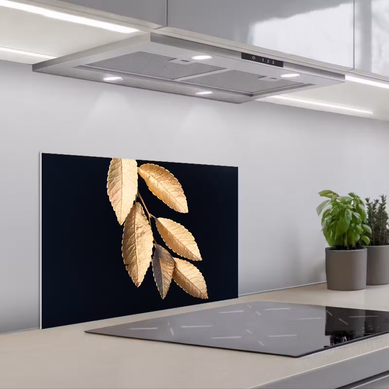 Spatscherm keuken - Bladeren - Zwart - Goud - Luxe - Planten — 1