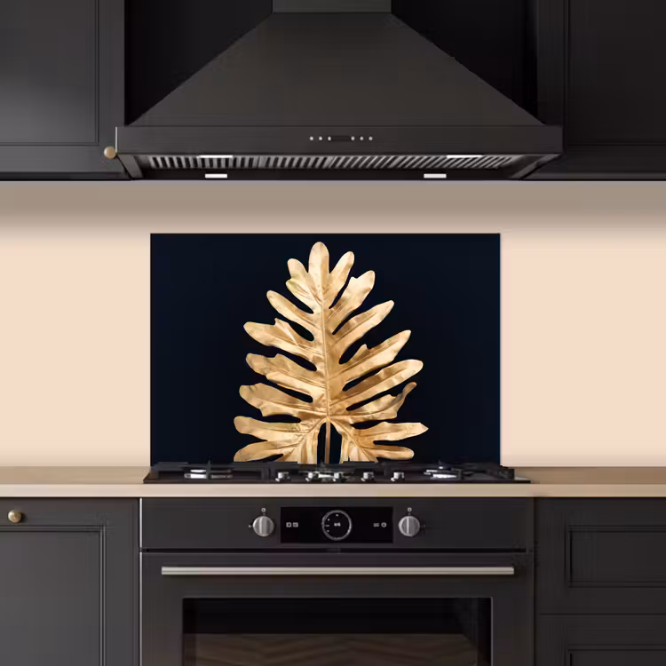 Spatscherm keuken - Bladeren - Herfst - Goud - Zwart - Natuur - Luxe — 5