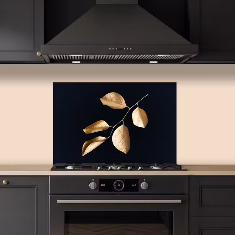Spatscherm keuken - Bladeren - Tak - Goud - Luxe — 5