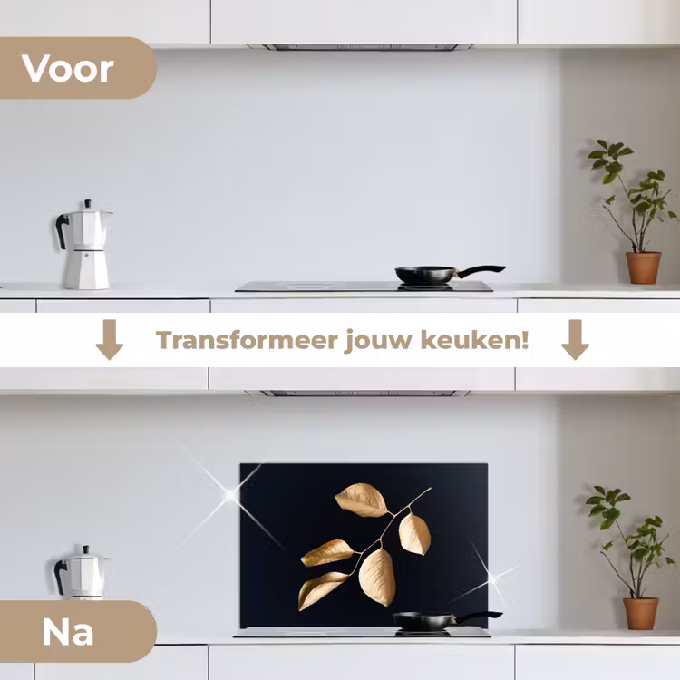Spatscherm keuken - Bladeren - Tak - Goud - Luxe — 7