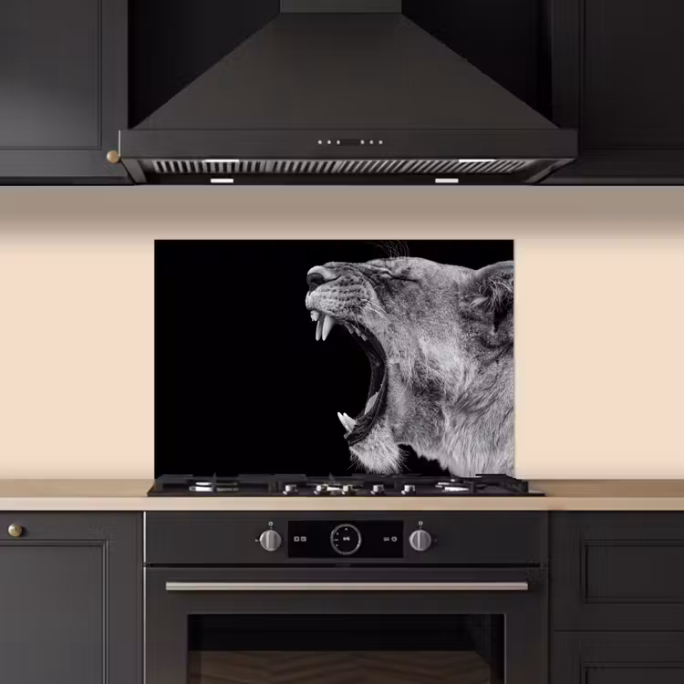 Spatscherm keuken - Dieren - Leeuw - Zwart - Wit - Portret — 5