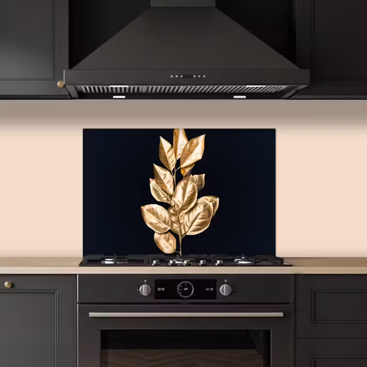 Spatscherm keuken - Plant - Bladeren - Goud - Zwart - Luxe — 5