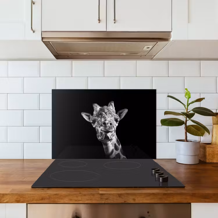 Spatscherm keuken - Giraffe - Dier - Zwart - Wit — 3