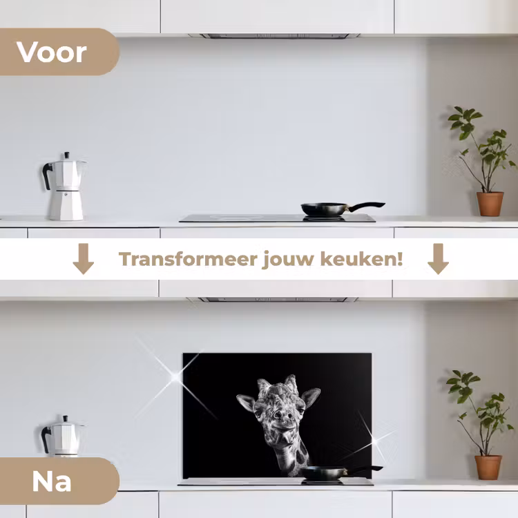 Spatscherm keuken - Giraffe - Dier - Zwart - Wit — 7