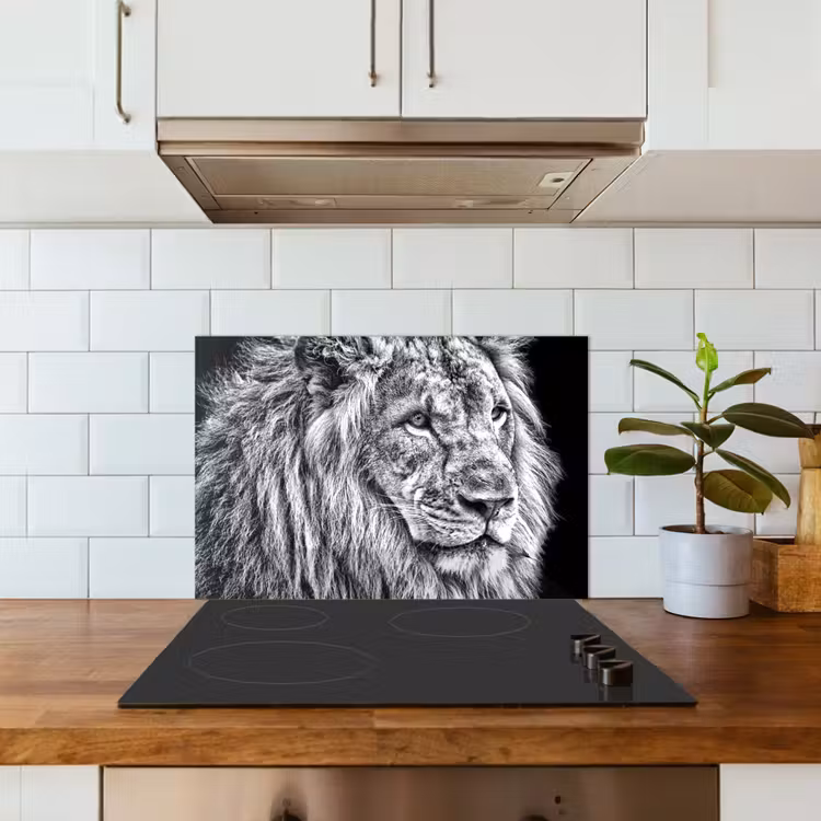 Spatscherm keuken - Portret - Leeuw - Zwart wit — 3