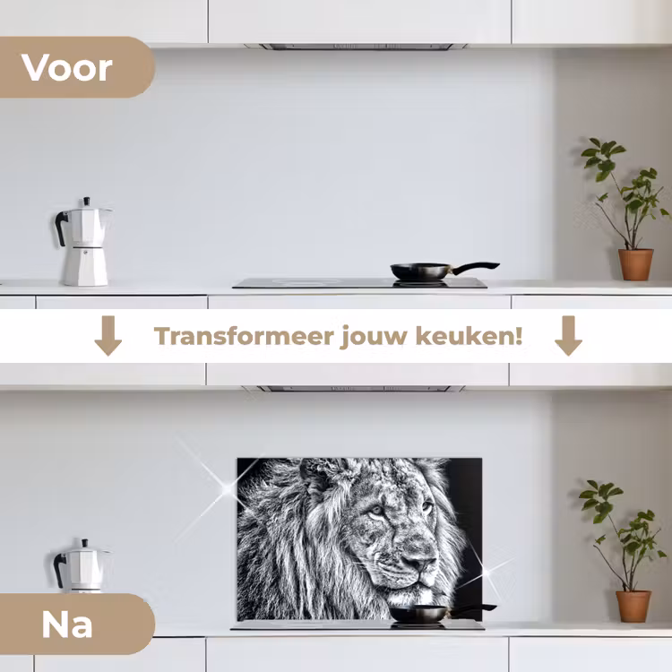 Spatscherm keuken - Portret - Leeuw - Zwart wit — 7