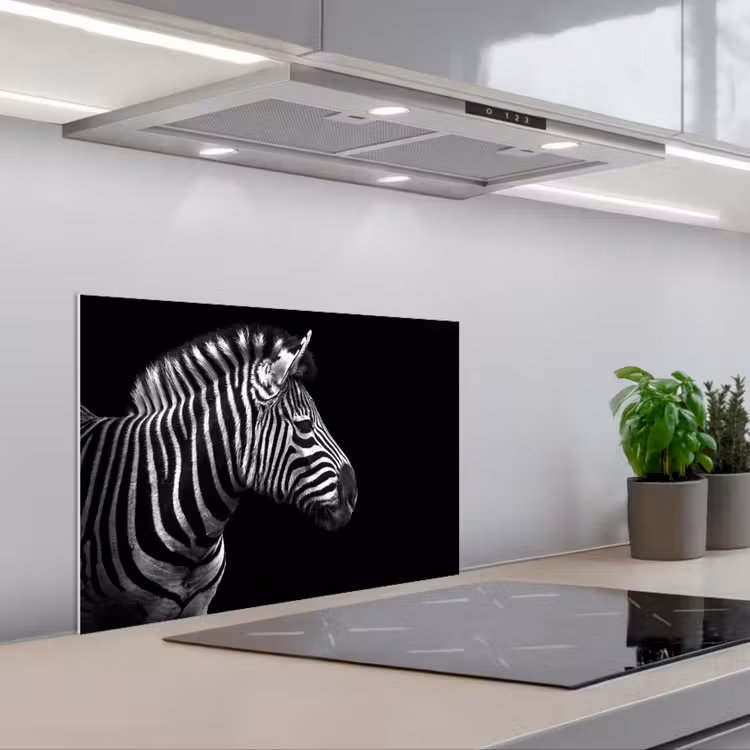 Spatscherm keuken - Zebra - Zwart - Wit - Portret - Dieren — 1