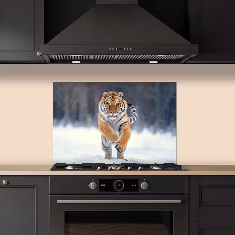 Spatscherm keuken - Tijger - Landschap - Sneeuw - Winter - Dieren — 5
