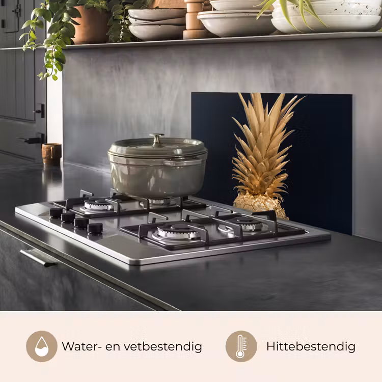 Spatscherm keuken - Ananas - Goud - Verf - Zwart - Fruit - Luxe — 2
