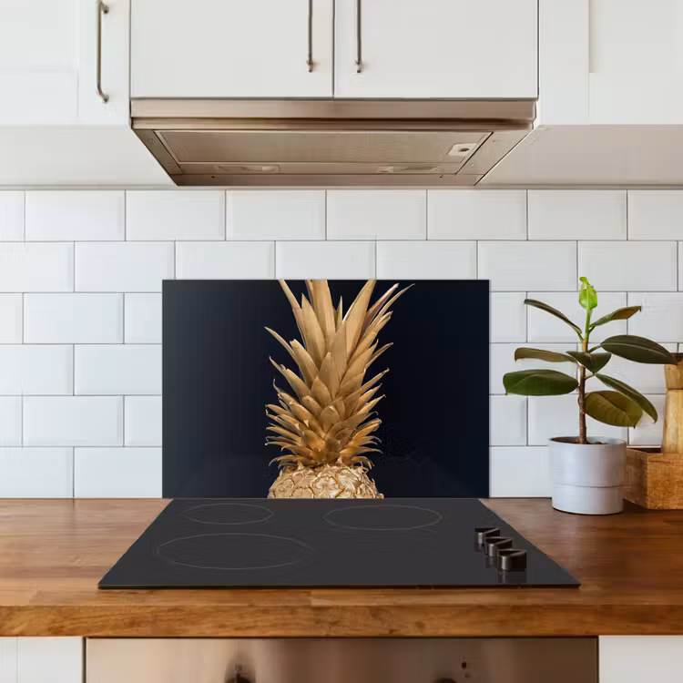 Spatscherm keuken - Ananas - Goud - Verf - Zwart - Fruit - Luxe — 3