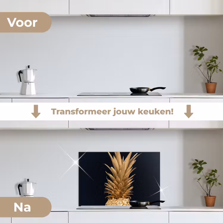 Spatscherm keuken - Ananas - Goud - Verf - Zwart - Fruit - Luxe — 7