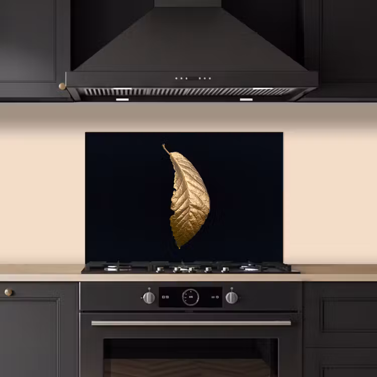 Spatscherm keuken - Bladeren - Luxe - Goud - Zwart - Natuur — 5