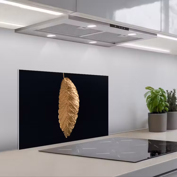 Spatscherm keuken - Bladeren - Zwart - Goud - Luxe - Natuur — 1