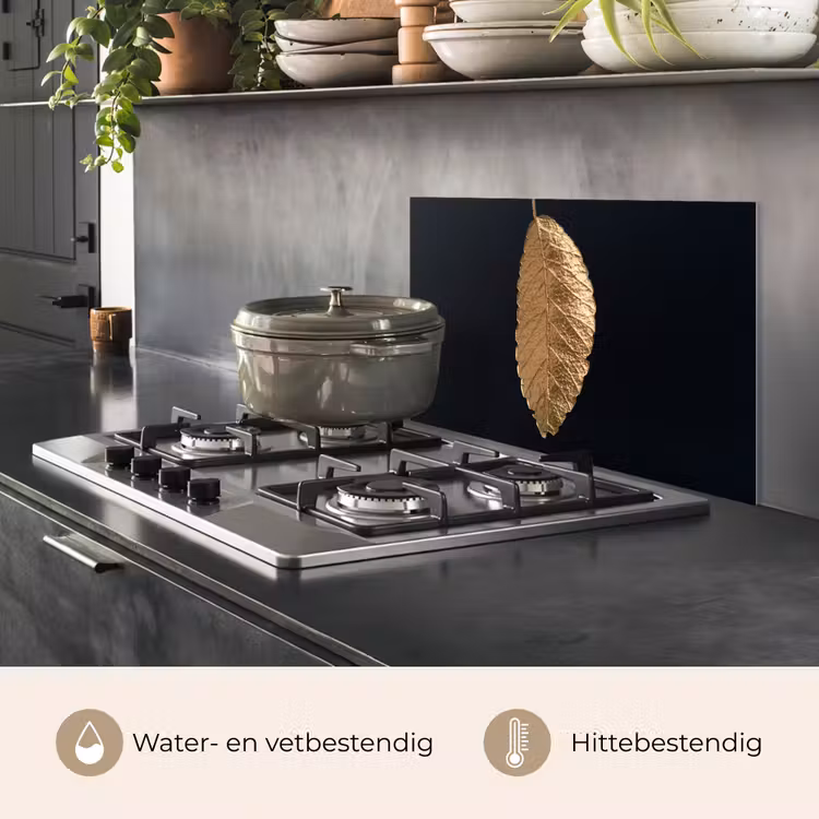 Spatscherm keuken - Bladeren - Zwart - Goud - Luxe - Natuur — 2