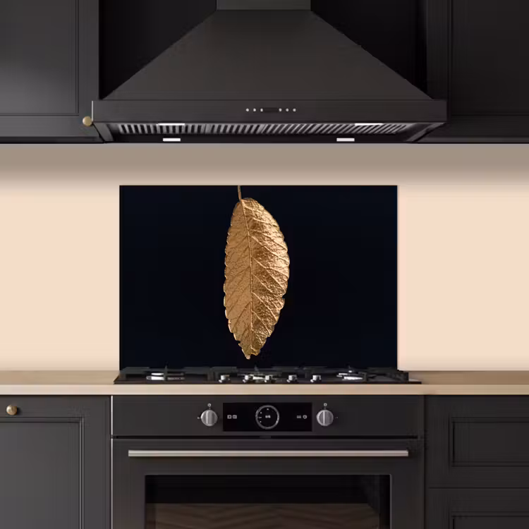 Spatscherm keuken - Bladeren - Zwart - Goud - Luxe - Natuur — 5