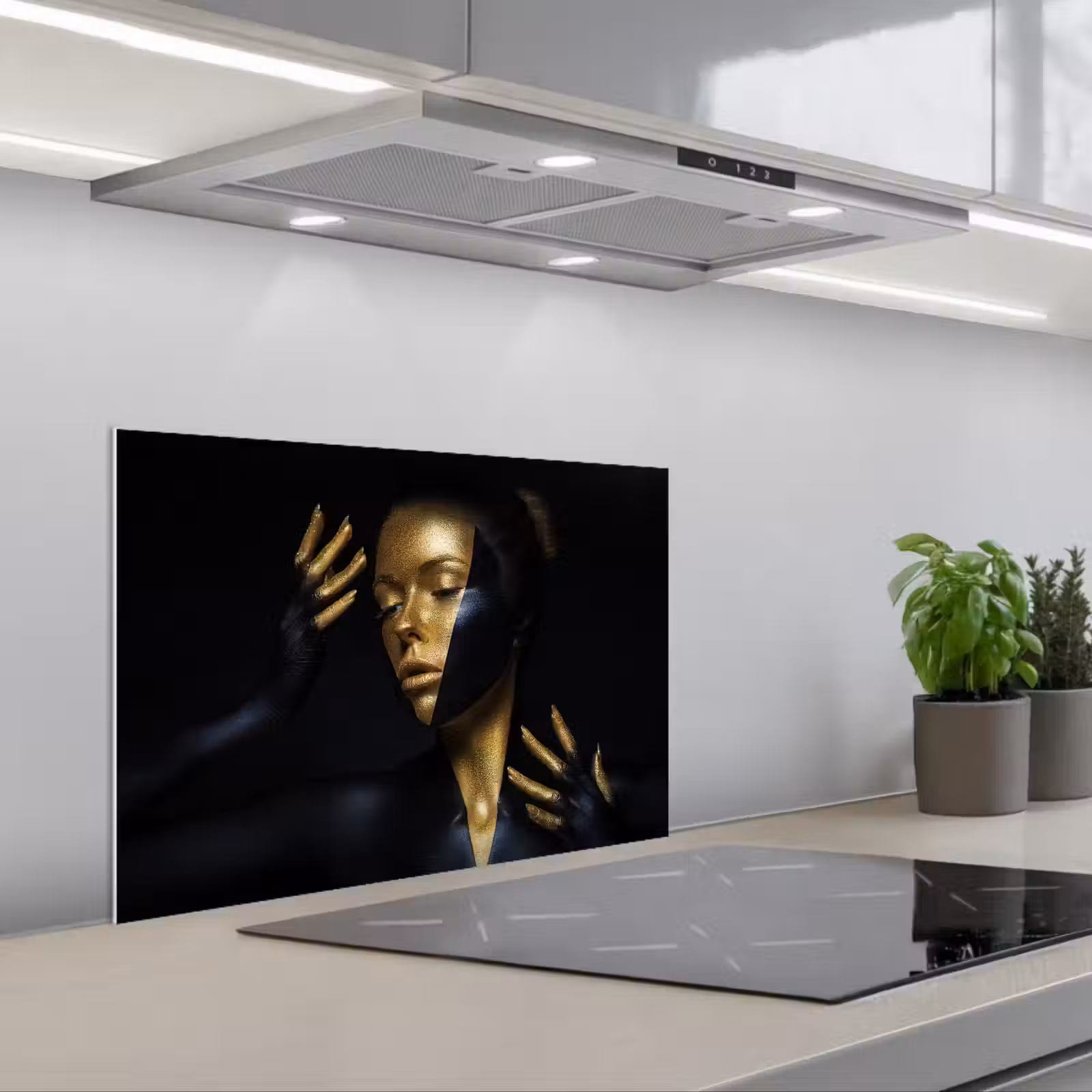Spatscherm keuken - Make up - Kunst - Vrouw - Luxe - Goud — 1