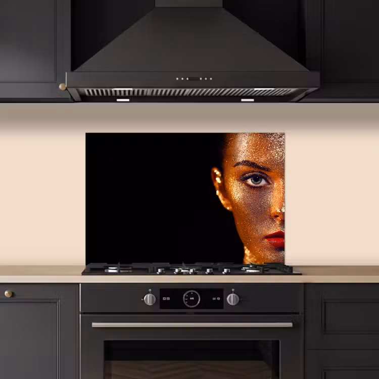 Spatscherm keuken - Make up - Goud - Vrouw - Luxe - Glitter - Kunst — 5