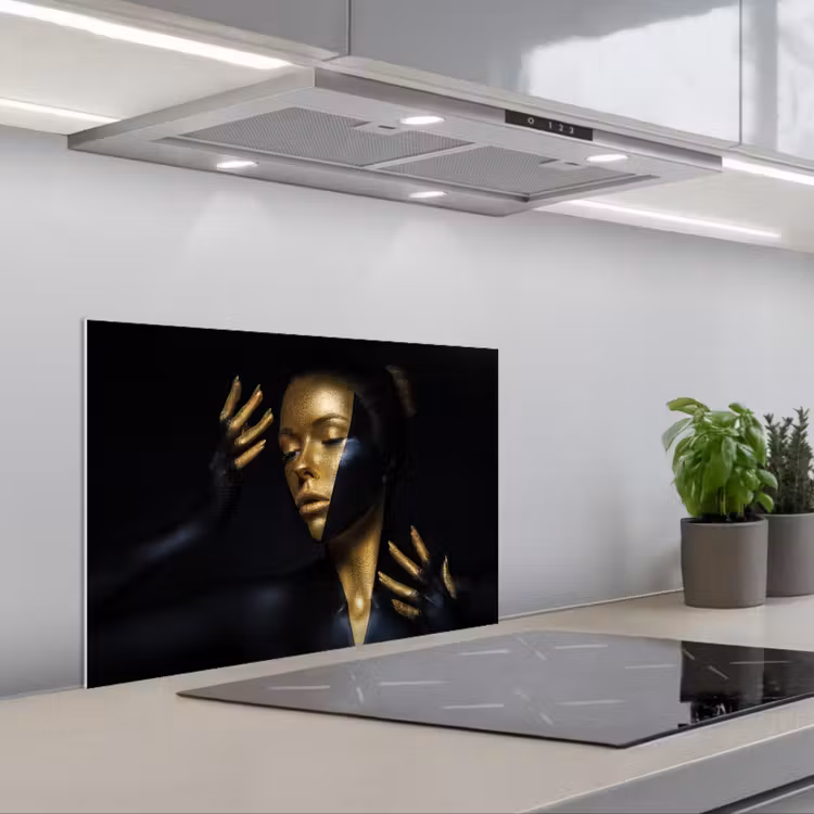 Spatscherm keuken - Make up - Kunst - Vrouw - Luxe - Goud — 1