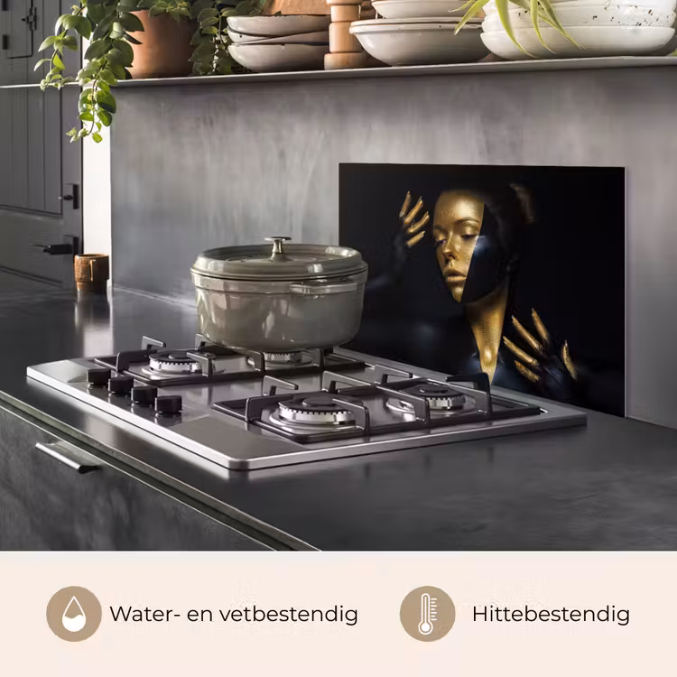 Spatscherm keuken - Make up - Kunst - Vrouw - Luxe - Goud — 2
