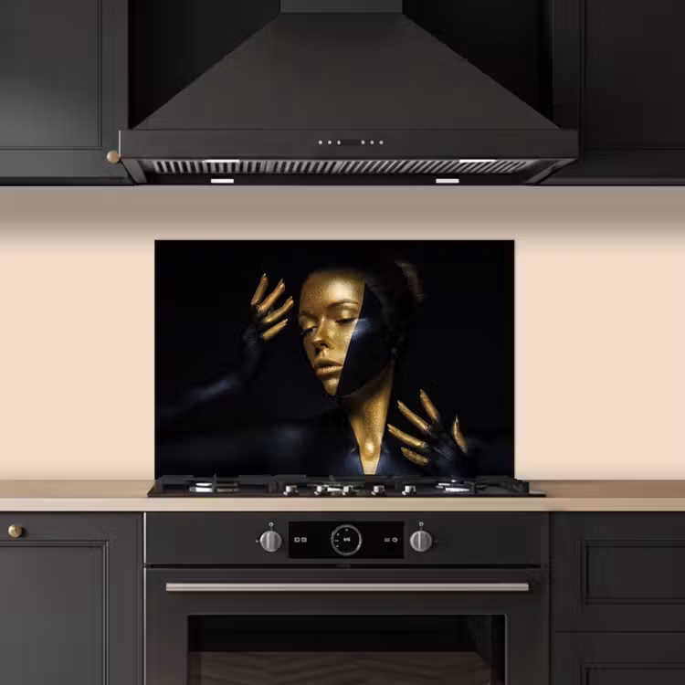 Spatscherm keuken - Make up - Kunst - Vrouw - Luxe - Goud — 5