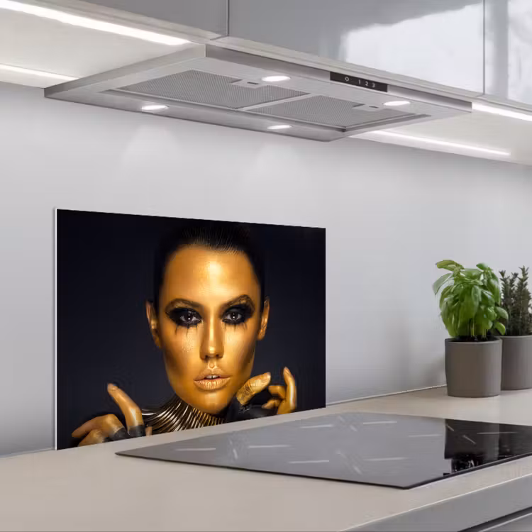 Spatscherm keuken - Make up - Tas - Goud - Luxe - Vrouw — 1