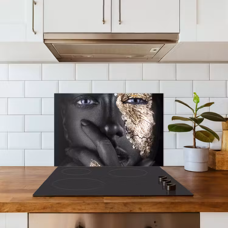 Spatscherm keuken - Vrouw - Goud - Zwart - Schmink - Luxe — 3