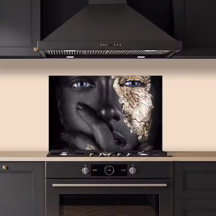 Spatscherm keuken - Vrouw - Goud - Zwart - Schmink - Luxe — 5